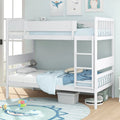 Twin Over Twin Bunk Bed with Ladder and Full-length Guardrails-White - White - Toddler Beds