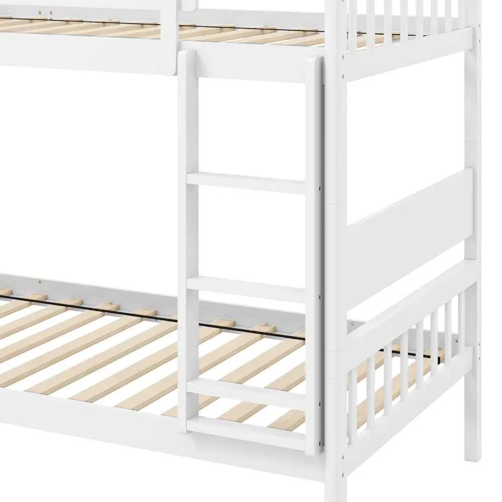 Twin Over Twin Bunk Bed with Ladder and Full-length Guardrails-White - White - Toddler Beds