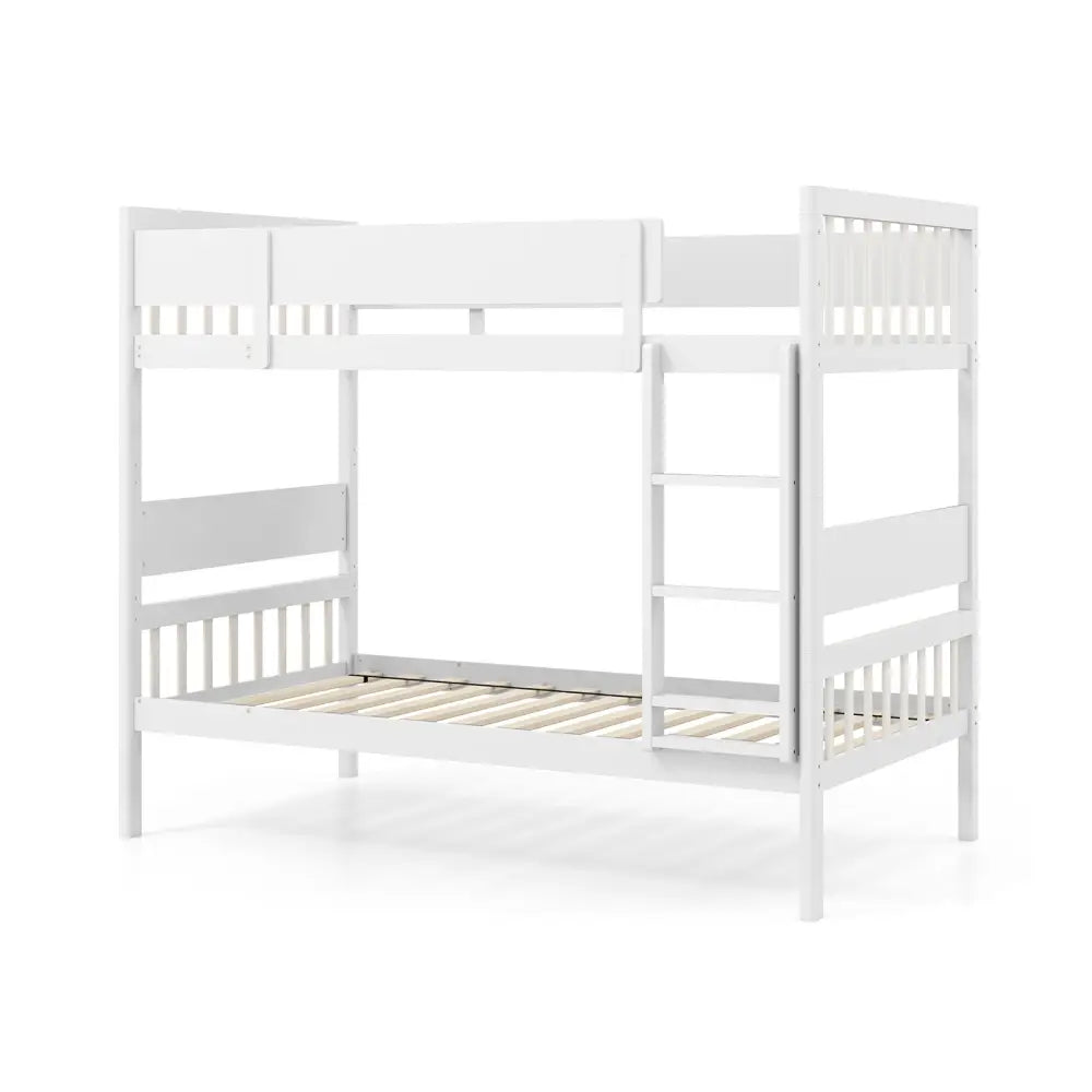 Twin Over Twin Bunk Bed with Ladder and Full-length Guardrails-White - White - Toddler Beds