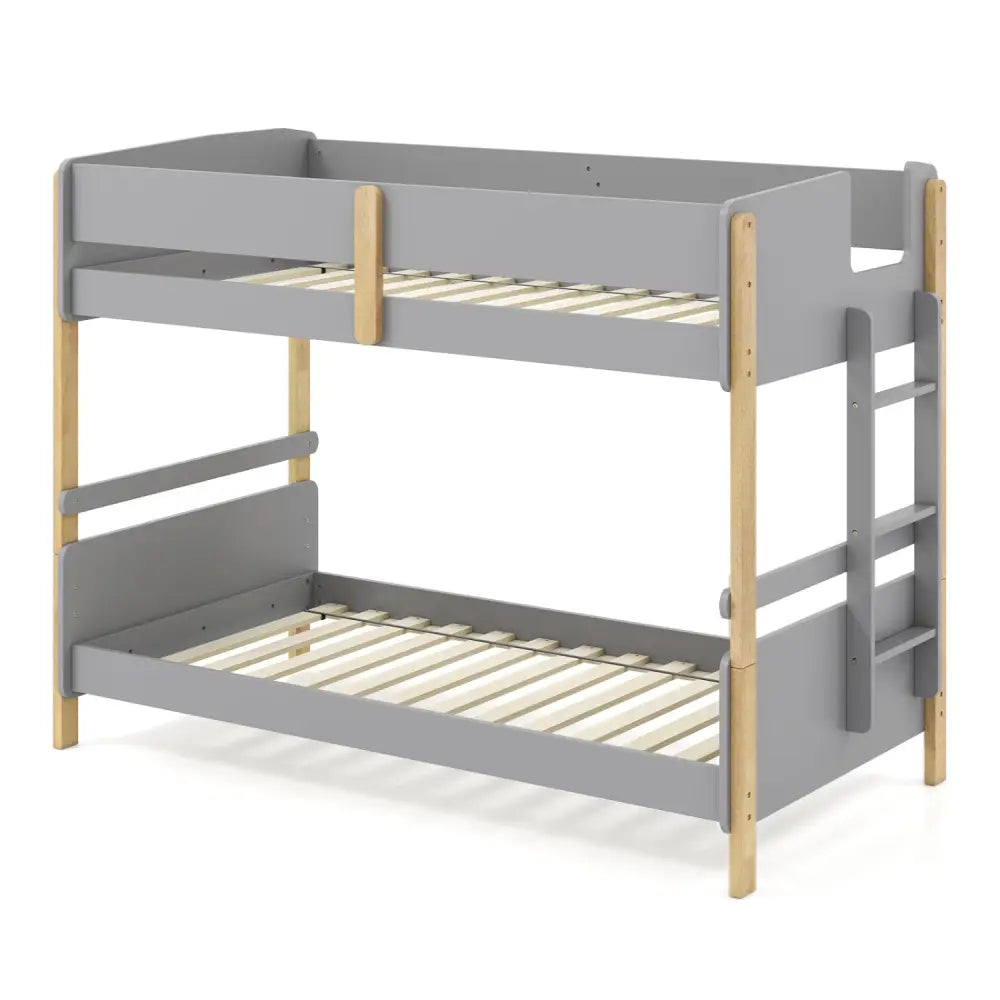 Twin Over Twin Bunk Bed with Ladder Convertible to 2 Twin Beds Toddler Wood Bunk Bed-Grey - Gray - Toddler Beds