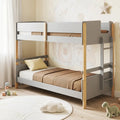 Twin Over Twin Bunk Bed with Ladder Convertible to 2 Twin Beds Toddler Wood Bunk Bed-Grey - Gray - Toddler Beds