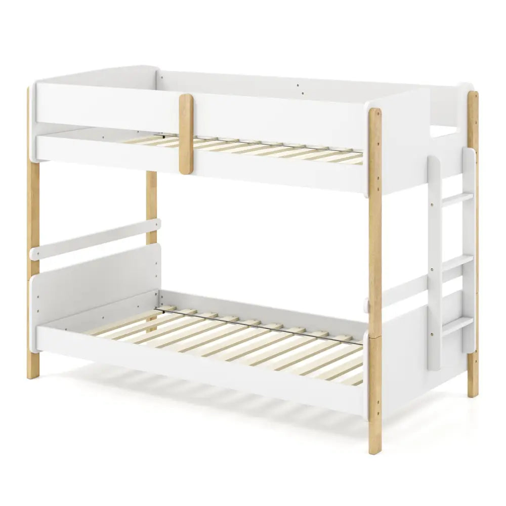 Twin Over Twin Bunk Bed with Ladder Convertible to 2 Twin Beds Toddler Wood Bunk Bed-White - White - Toddler Beds