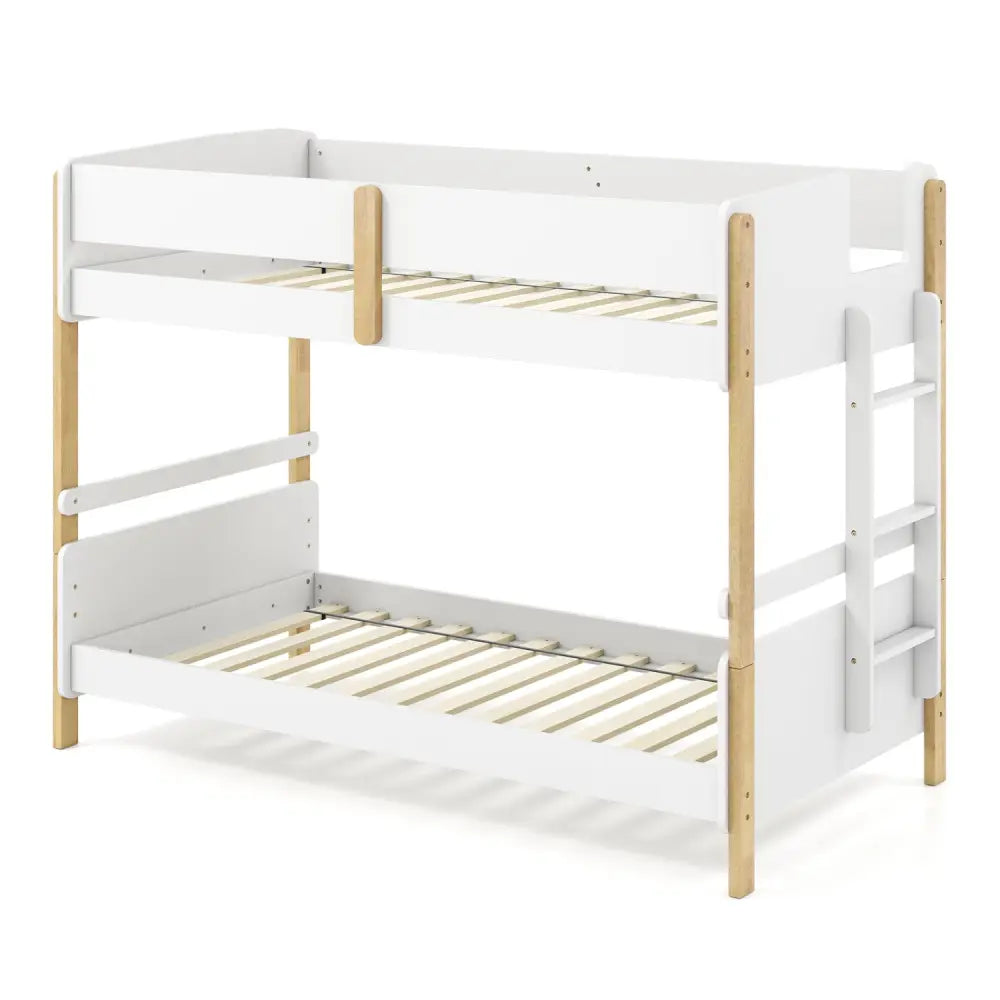 Twin Over Twin Bunk Bed with Ladder Convertible to 2 Twin Beds Toddler Wood Bunk Bed-White - White - Toddler Beds