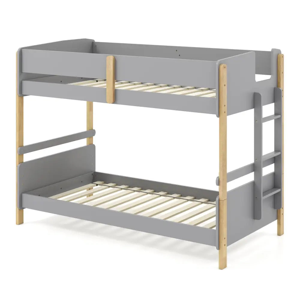 Twin Over Twin Bunk Bed with Ladder Convertible to 2 Twin Beds Toddler Wood Bunk Bed-Grey - Gray - Toddler Beds