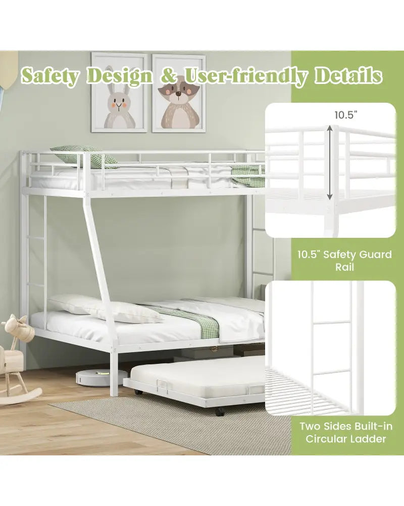 Twin Over Full Bunk Bed Frame with Trundle for Guest Room-White - White - Bunk Bed Frame