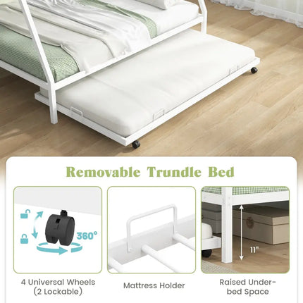 Twin Over Full Bunk Bed Frame with Trundle for Guest Room-White - White - Bunk Bed Frame