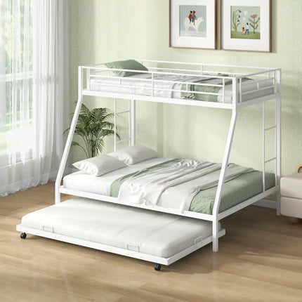 Twin Over Full Bunk Bed Frame with Trundle for Guest Room-White - White - Bunk Bed Frame