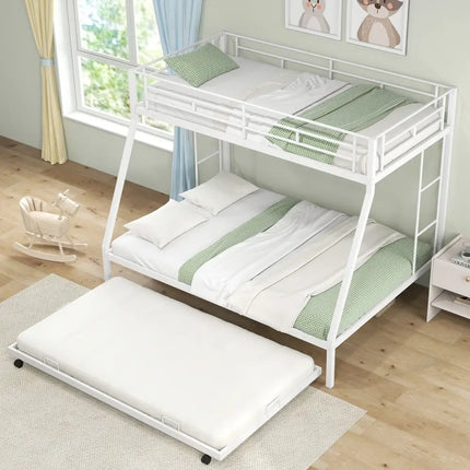 Twin Over Full Bunk Bed Frame with Trundle for Guest Room-White - White - Bunk Bed Frame