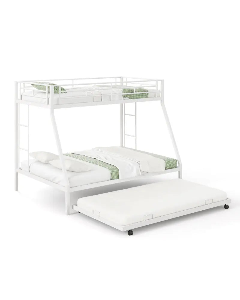 Twin Over Full Bunk Bed Frame with Trundle for Guest Room-White - White - Bunk Bed Frame