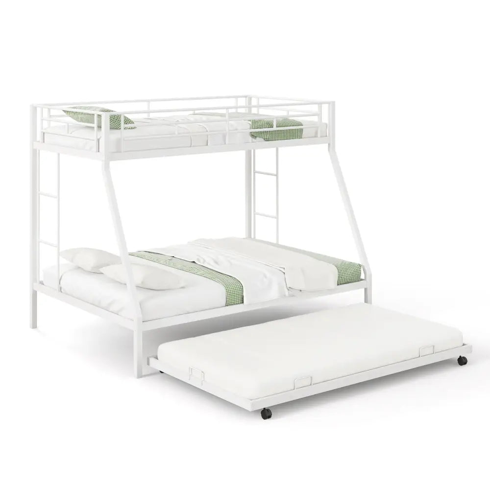 Twin Over Full Bunk Bed Frame with Trundle for Guest Room-White - White - Bunk Bed Frame