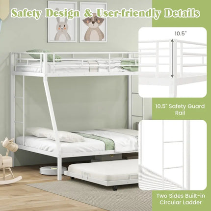 Twin Over Full Bunk Bed Frame with Trundle for Guest Room-White - White - Bunk Bed Frame
