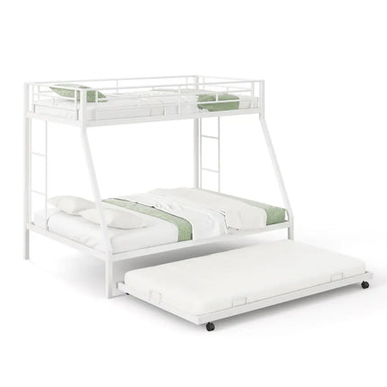Twin Over Full Bunk Bed Frame with Trundle for Guest Room-White - White - Bunk Bed Frame