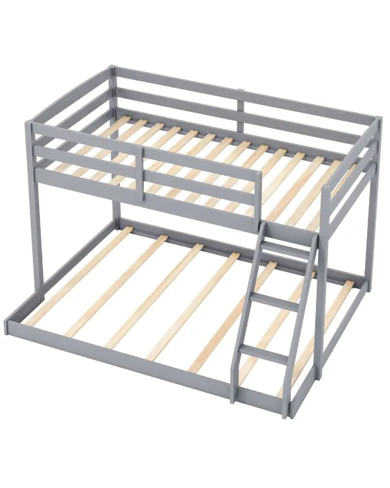 Twin Over Full Bunk Bed Low Floor Bunk Bed Frame-Gray - Gray - Bunk Bed Frame