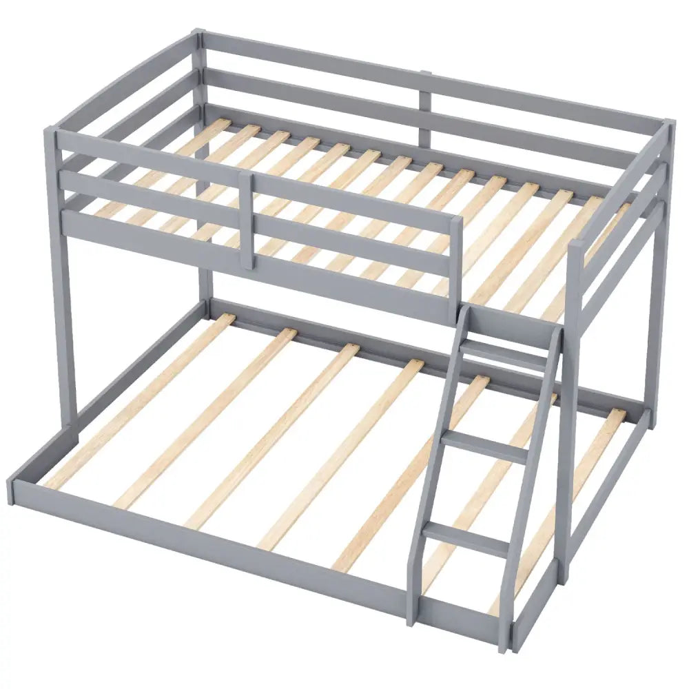 Twin Over Full Bunk Bed Low Floor Bunk Bed Frame-Gray - Gray - Bunk Bed Frame