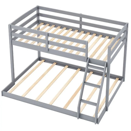 Twin Over Full Bunk Bed Low Floor Bunk Bed Frame-Gray - Gray - Bunk Bed Frame