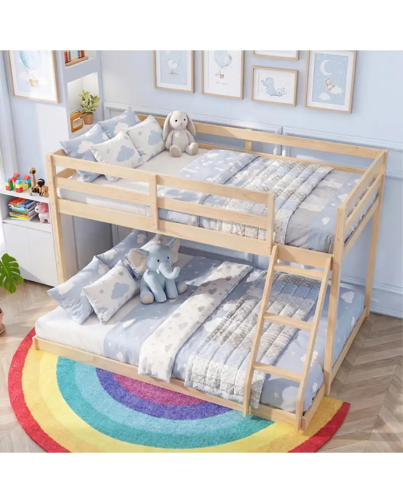 Twin Over Full Bunk Bed Low Floor Bunk Bed Frame-Natural - Natural - Bunk Bed Frame