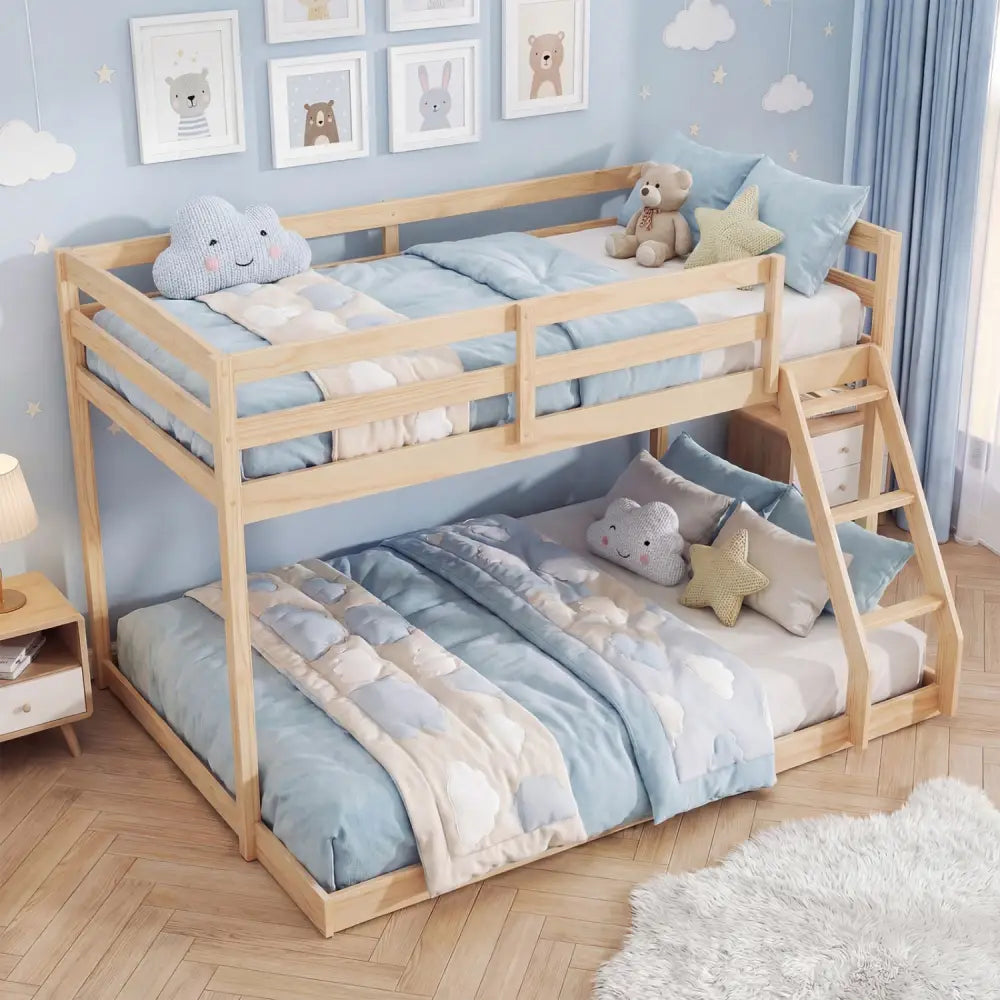 Twin Over Full Bunk Bed Low Floor Bunk Bed Frame-Natural - Natural - Bunk Bed Frame