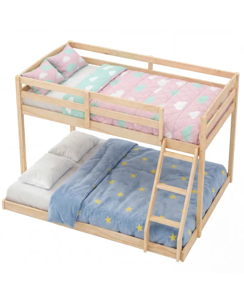 Twin Over Full Bunk Bed Low Floor Bunk Bed Frame-Natural - Natural - Bunk Bed Frame