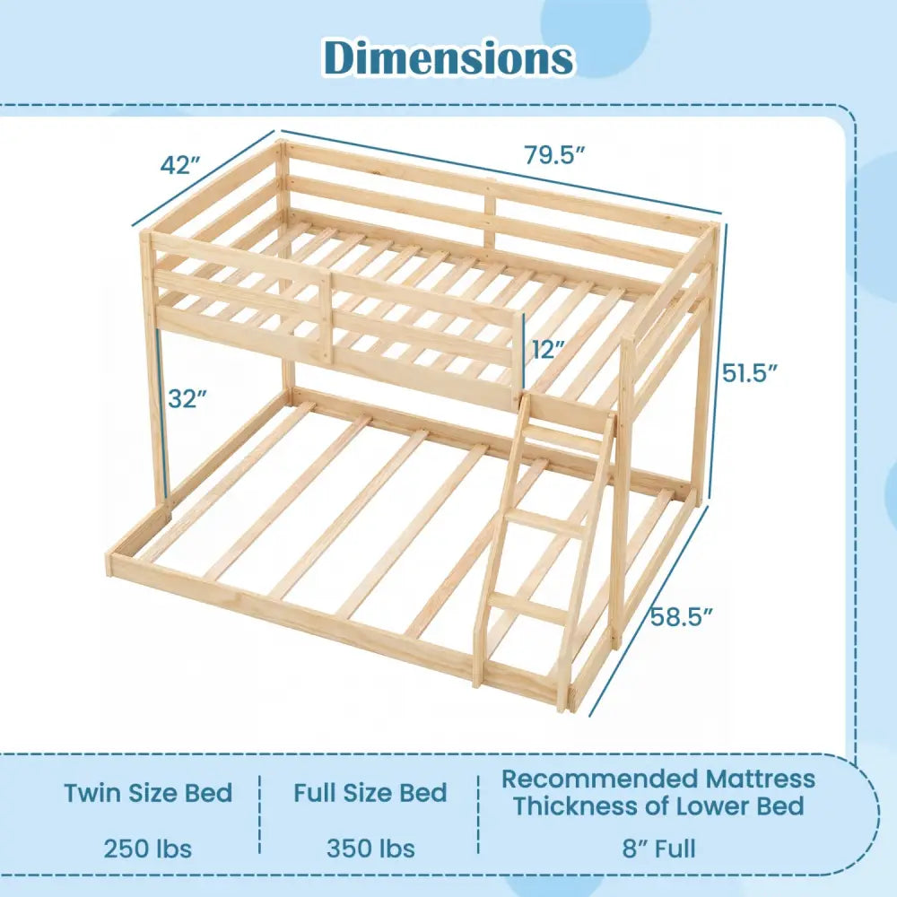 Twin Over Full Bunk Bed Low Floor Bunk Bed Frame-Natural - Natural - Bunk Bed Frame
