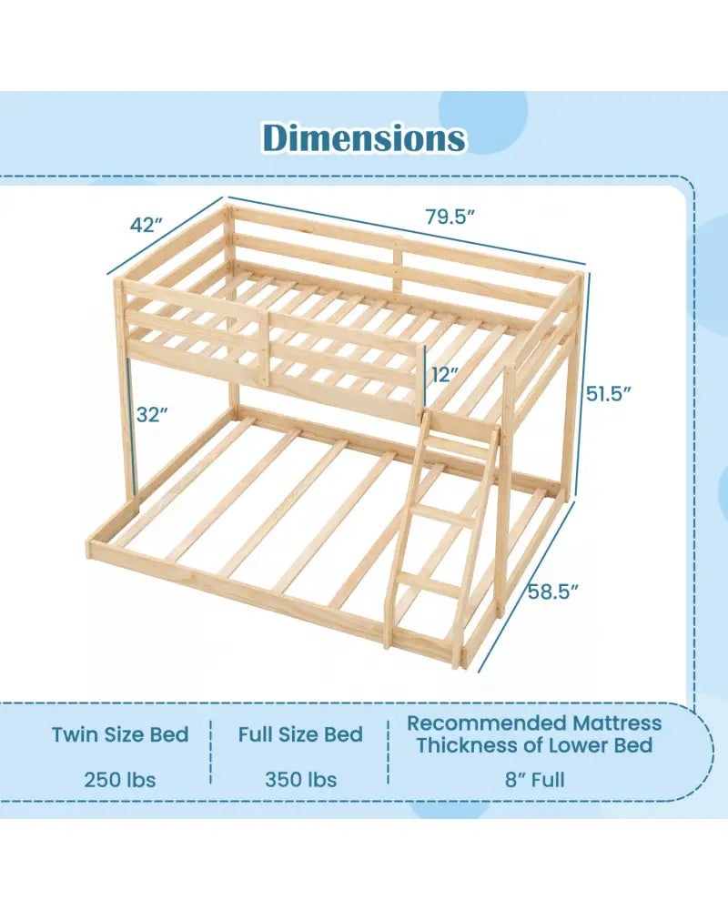 Twin Over Full Bunk Bed Low Floor Bunk Bed Frame-Natural - Natural - Bunk Bed Frame