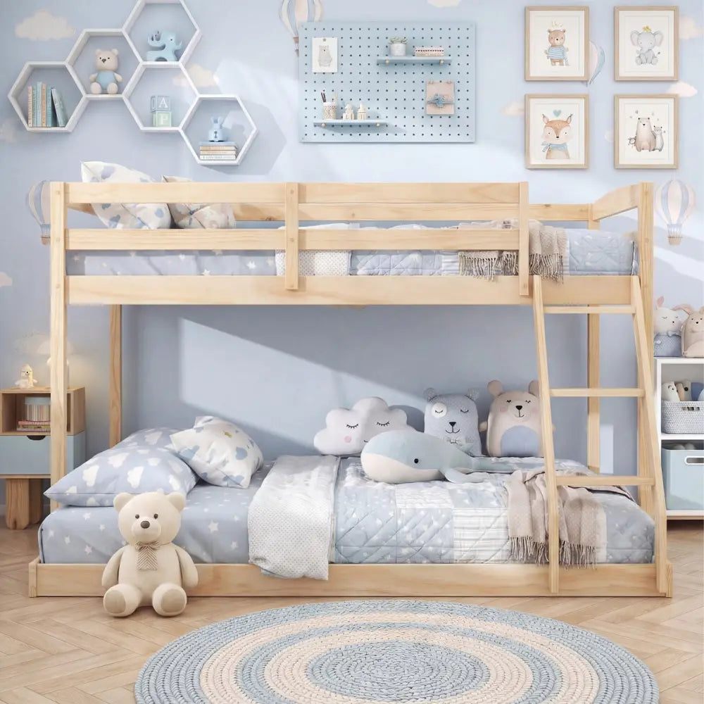 Twin Over Full Bunk Bed Low Floor Bunk Bed Frame-Natural - Natural - Bunk Bed Frame