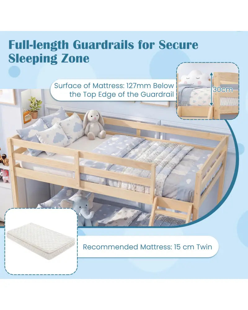 Twin Over Full Bunk Bed Low Floor Bunk Bed Frame-Natural - Natural - Bunk Bed Frame