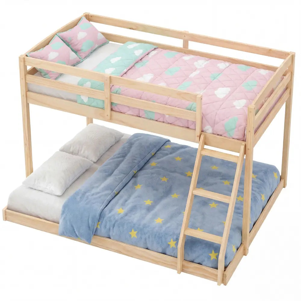 Twin Over Full Bunk Bed Low Floor Bunk Bed Frame-Natural - Natural - Bunk Bed Frame