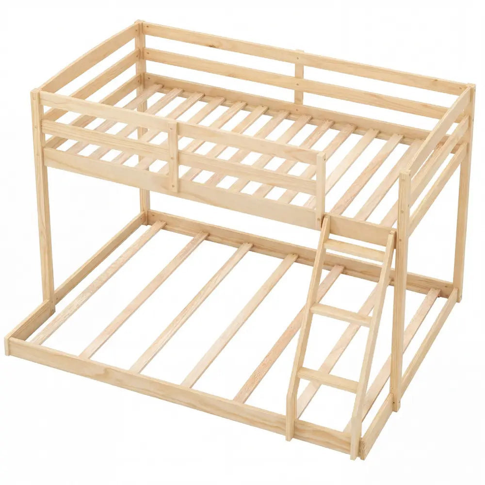 Twin Over Full Bunk Bed Low Floor Bunk Bed Frame-Natural - Natural - Bunk Bed Frame