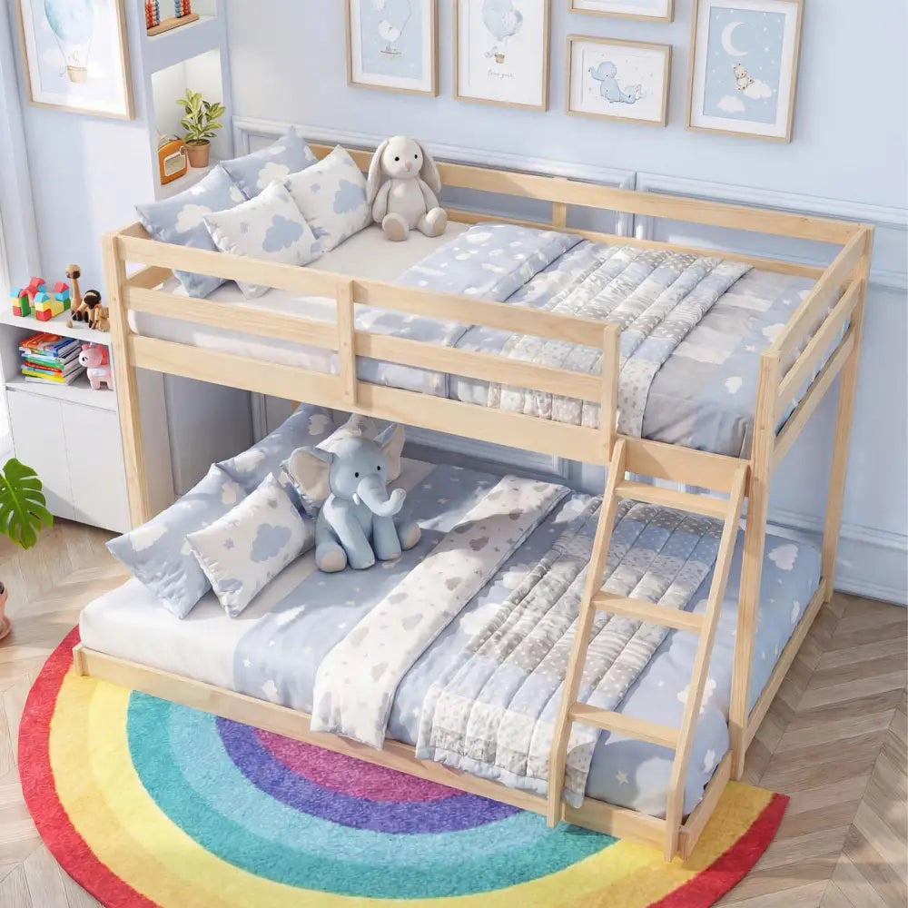 Twin Over Full Bunk Bed Low Floor Bunk Bed Frame-Natural - Natural - Bunk Bed Frame
