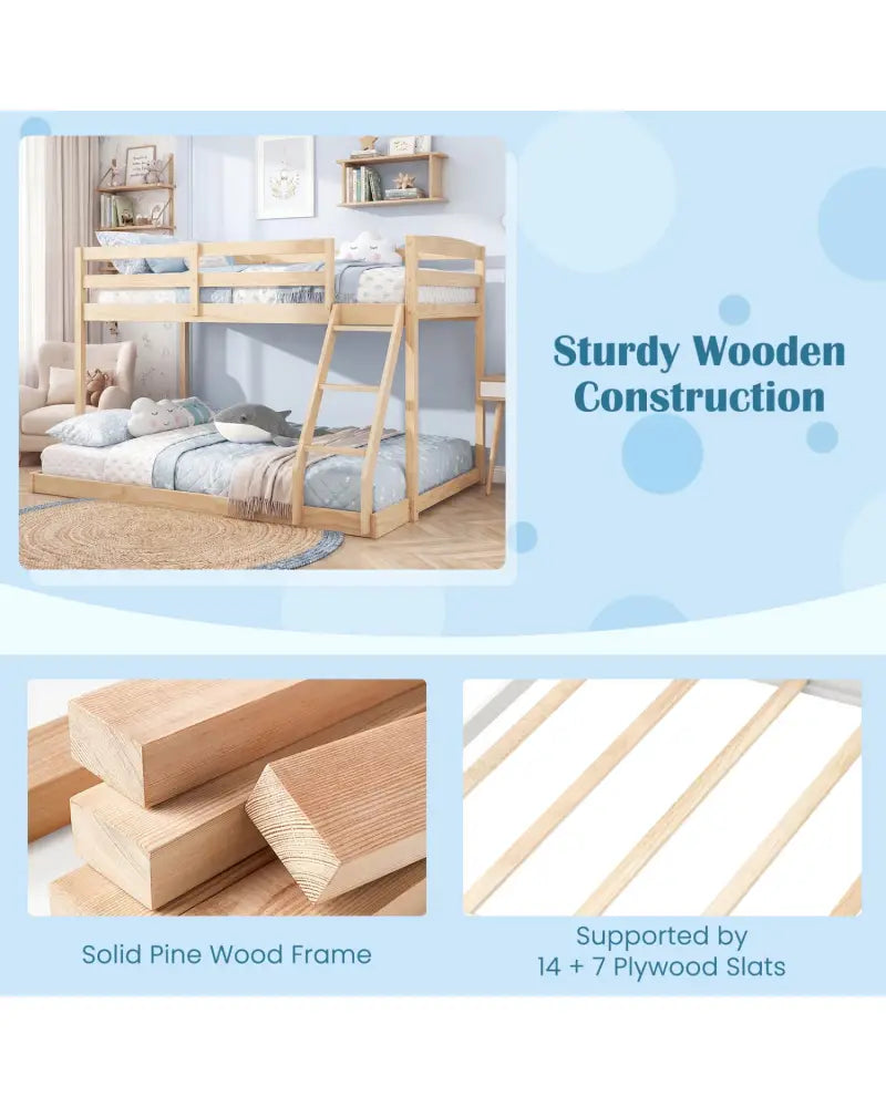 Twin Over Full Bunk Bed Low Floor Bunk Bed Frame-Natural - Natural - Bunk Bed Frame