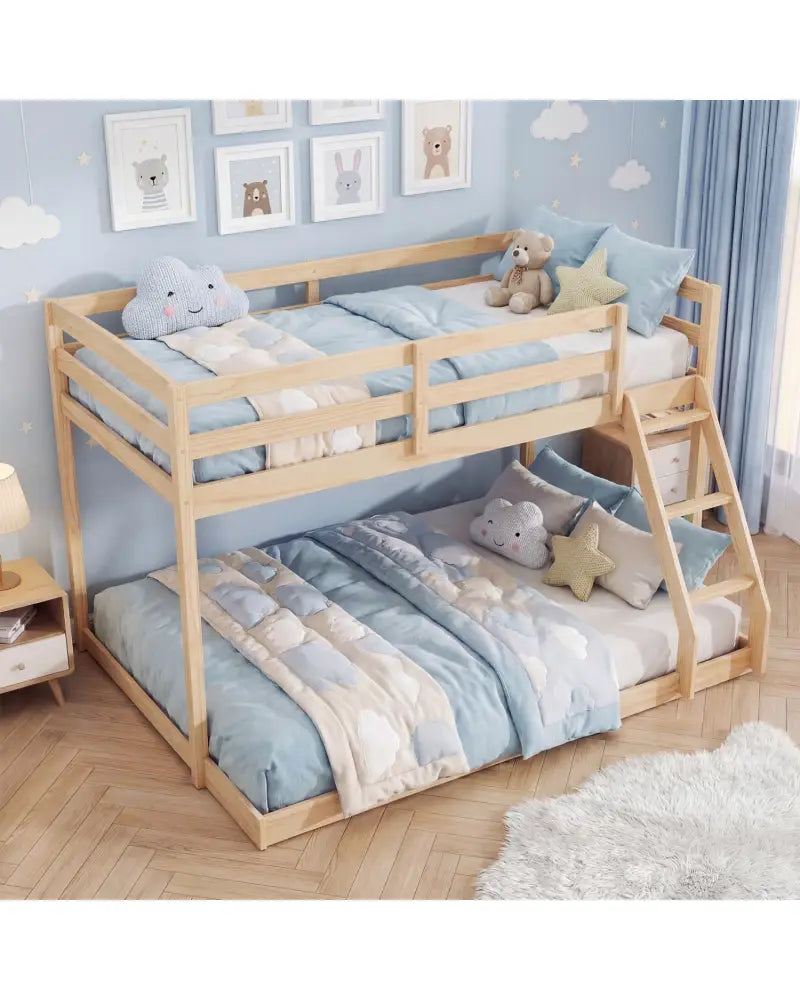 Twin Over Full Bunk Bed Low Floor Bunk Bed Frame-Natural - Natural - Bunk Bed Frame