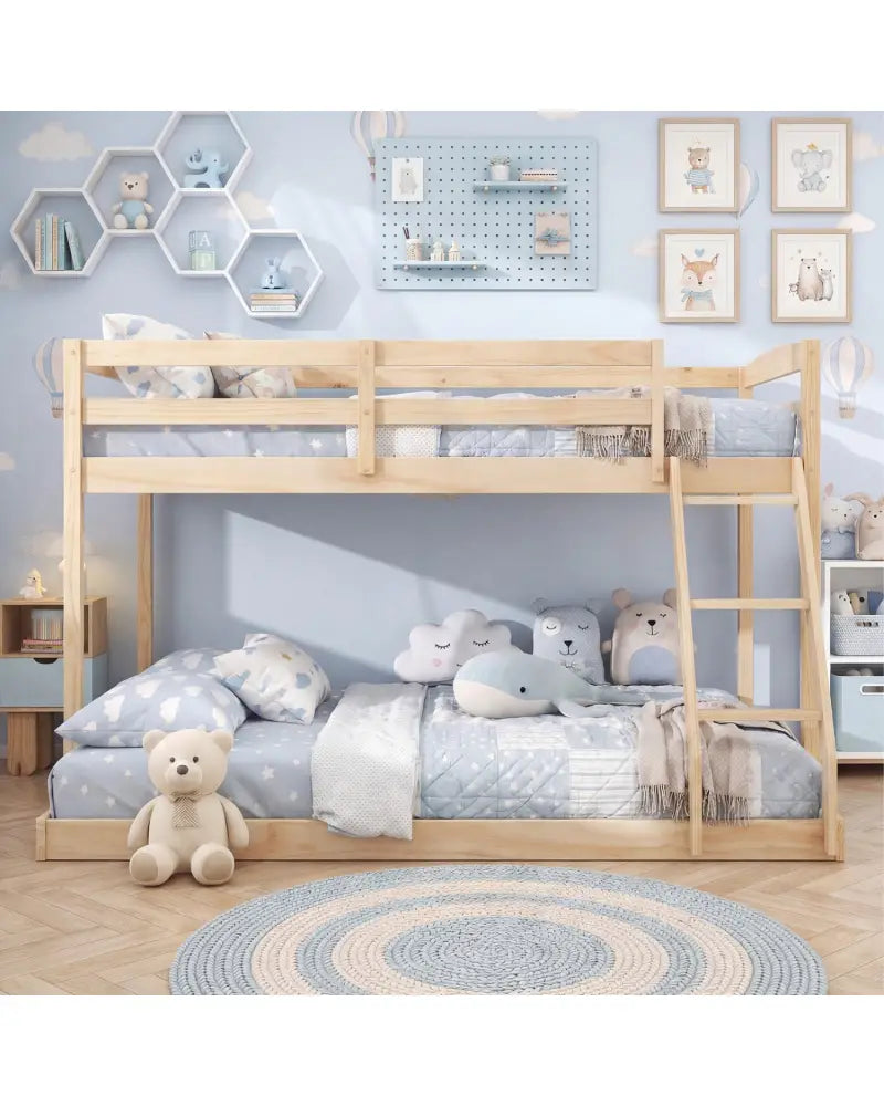 Twin Over Full Bunk Bed Low Floor Bunk Bed Frame-Natural - Natural - Bunk Bed Frame