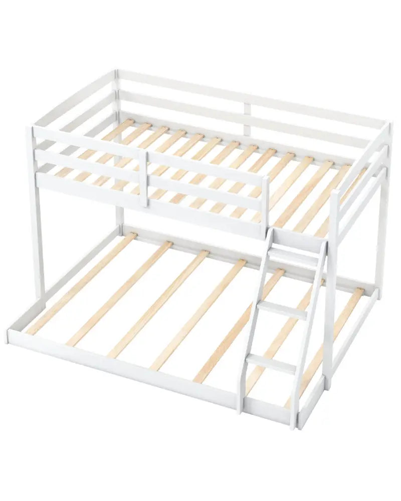 Twin Over Full Bunk Bed Low Floor Bunk Bed Frame-White - White - Bunk Bed Frame