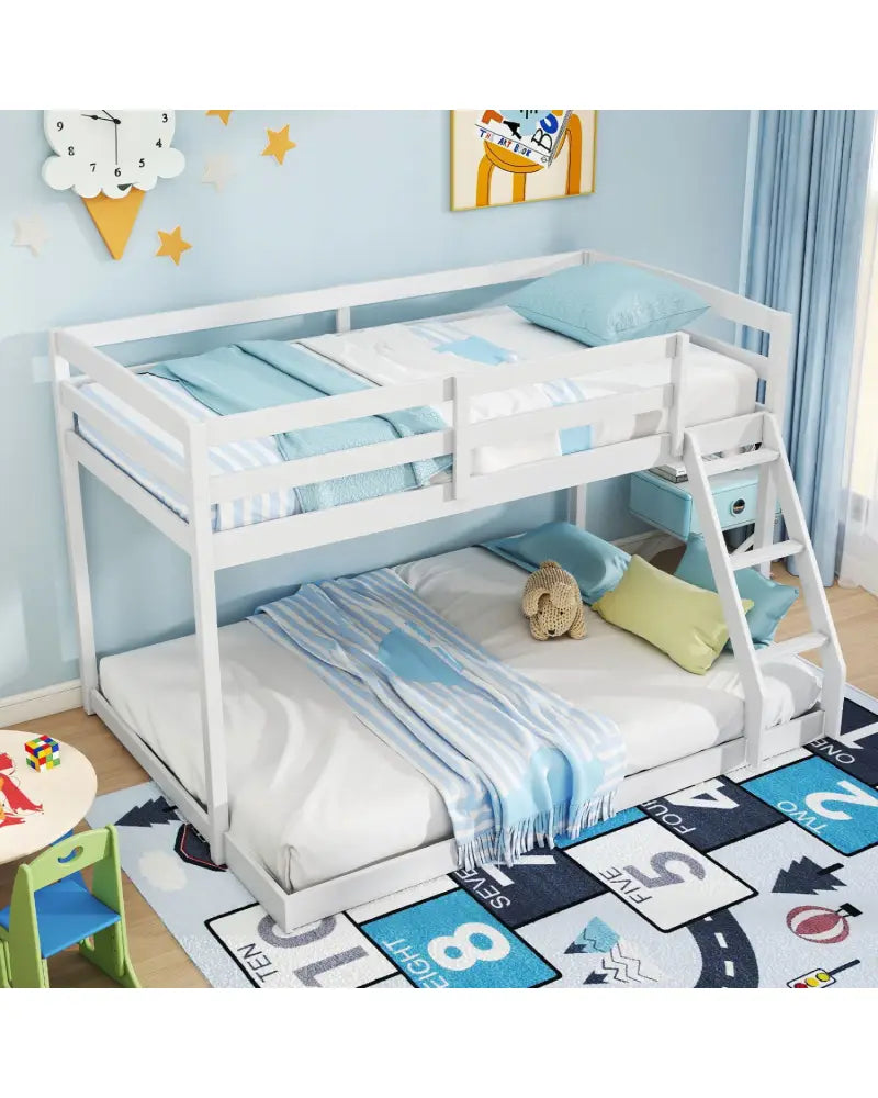 Twin Over Full Bunk Bed Low Floor Bunk Bed Frame-White - White - Bunk Bed Frame