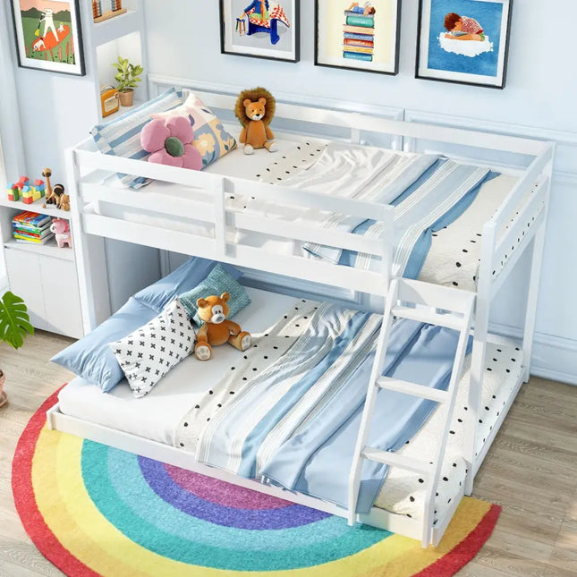 Twin Over Full Bunk Bed Low Floor Bunk Bed Frame-White - White - Bunk Bed Frame