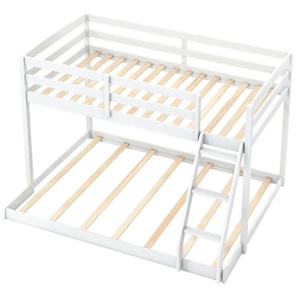 Twin Over Full Bunk Bed Low Floor Bunk Bed Frame-White - White - Bunk Bed Frame