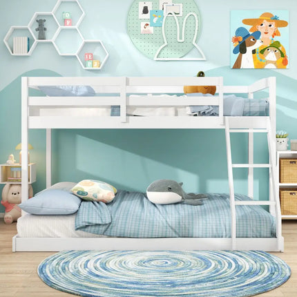 Twin Over Full Bunk Bed Low Floor Bunk Bed Frame-White - White - Bunk Bed Frame