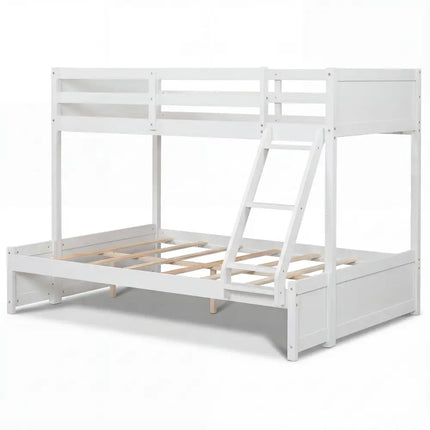 Twin Over Full Bunk Bed with 3-Step Ladder and Full-Length Guardrails-White - White - Bunk Bed Frame