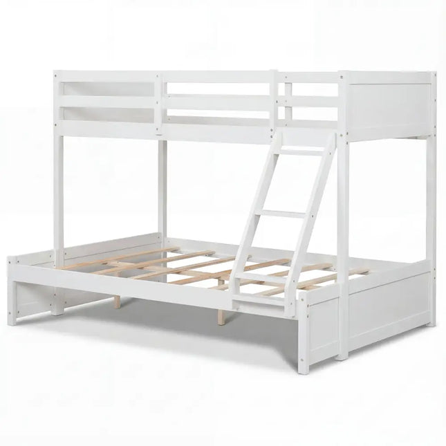 Twin Over Full Bunk Bed with 3-Step Ladder and Full-Length Guardrails-White - White - Bunk Bed Frame
