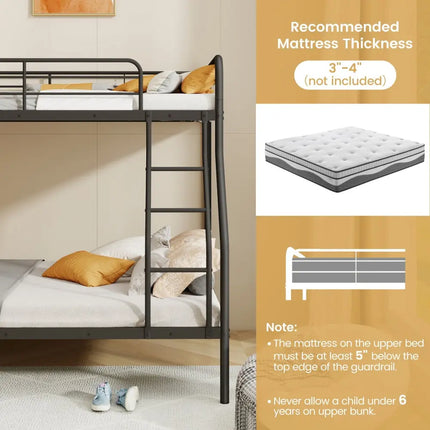 Twin Over Full Bunk Bed with Ladder and Full-length Guardrails-Black - Black - Bunk Bed Frame