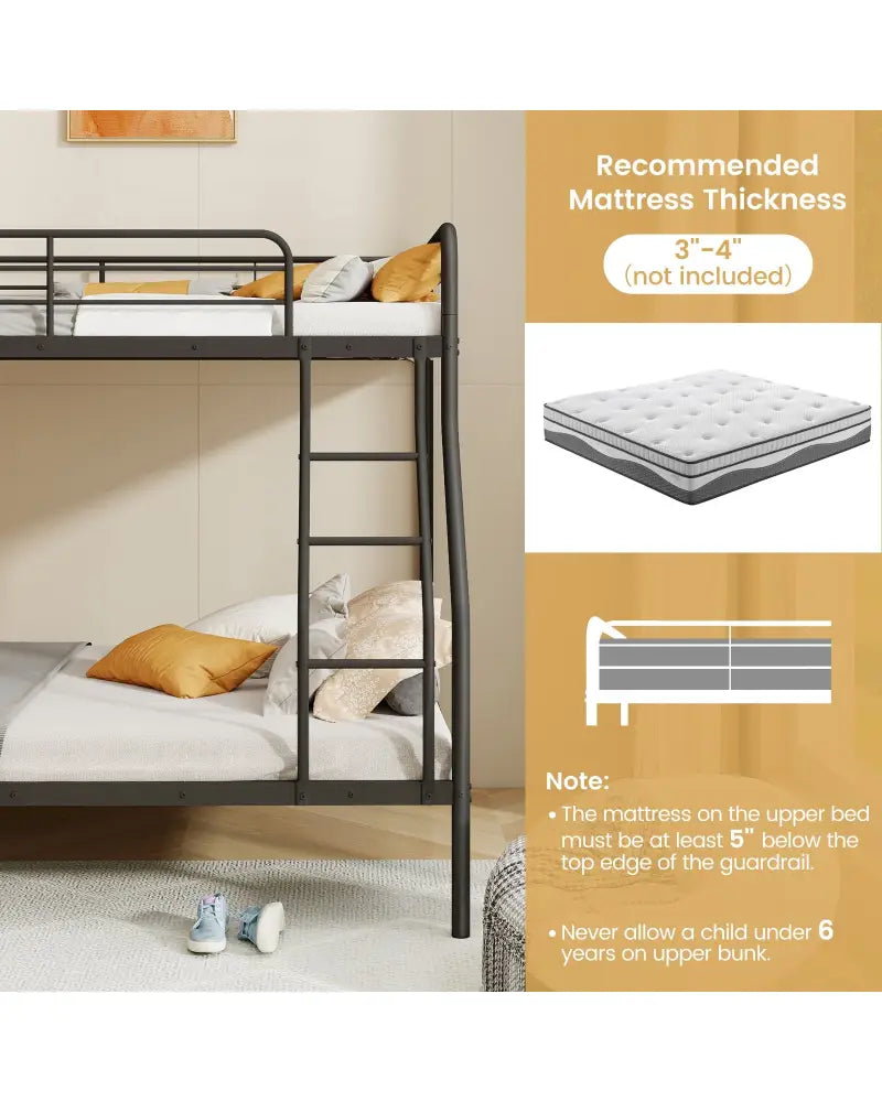 Twin Over Full Bunk Bed with Ladder and Full-length Guardrails-Black - Black - Bunk Bed Frame
