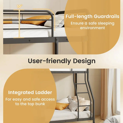 Twin Over Full Bunk Bed with Ladder and Full-length Guardrails-Black - Black - Bunk Bed Frame