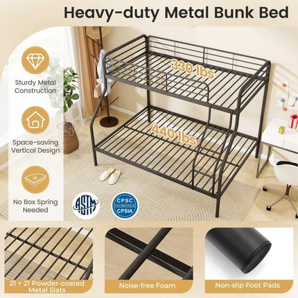 Twin Over Full Bunk Bed with Ladder and Full-length Guardrails-Black - Black - Bunk Bed Frame