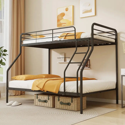 Twin Over Full Bunk Bed with Ladder and Full-length Guardrails-Black - Black - Bunk Bed Frame
