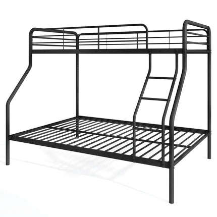 Twin Over Full Bunk Bed with Ladder and Full-length Guardrails-Black - Black - Bunk Bed Frame