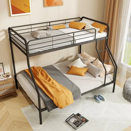 Twin Over Full Bunk Bed with Ladder and Full-length Guardrails-Black - Black - Bunk Bed Frame