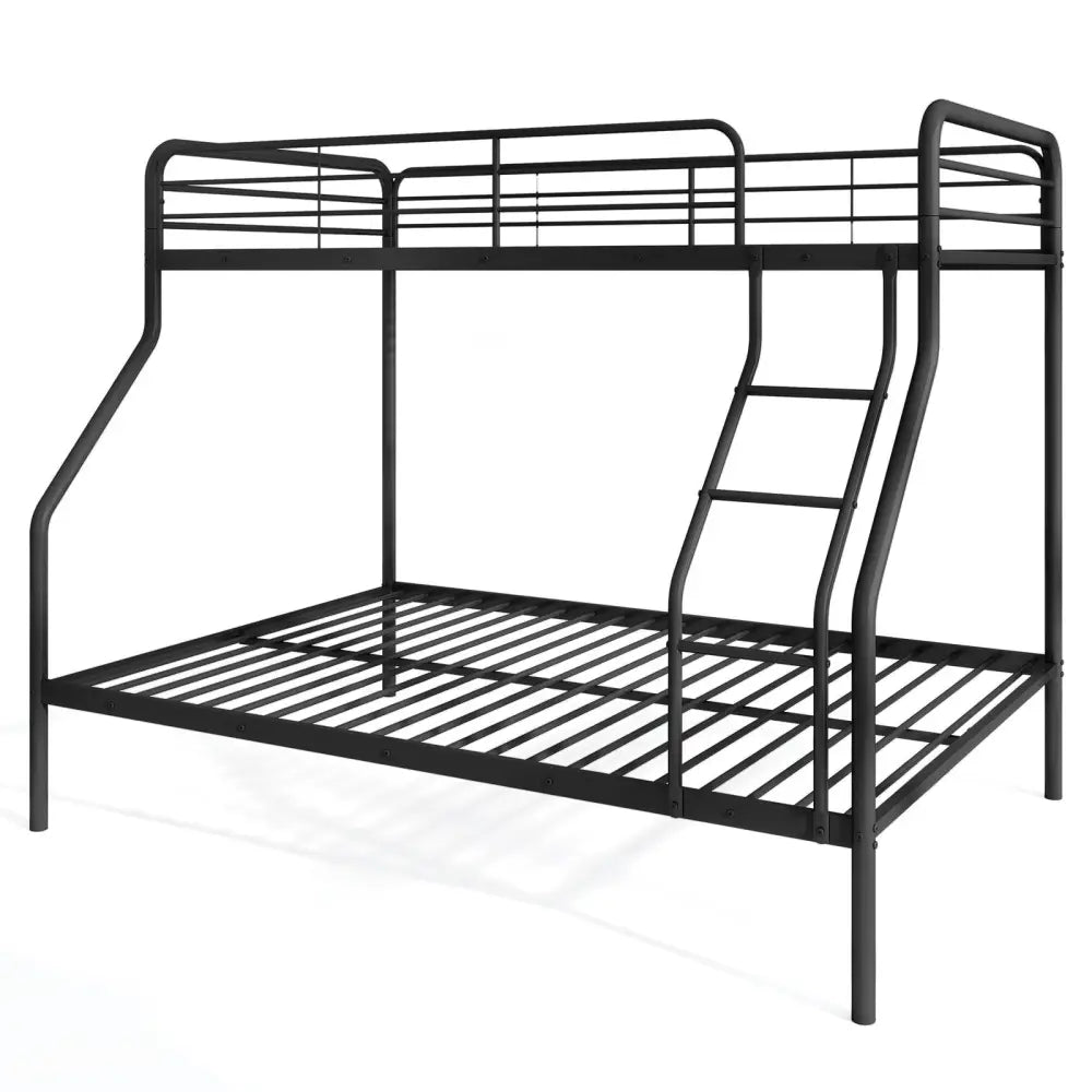 Twin Over Full Bunk Bed with Ladder and Full-length Guardrails-Black - Black - Bunk Bed Frame