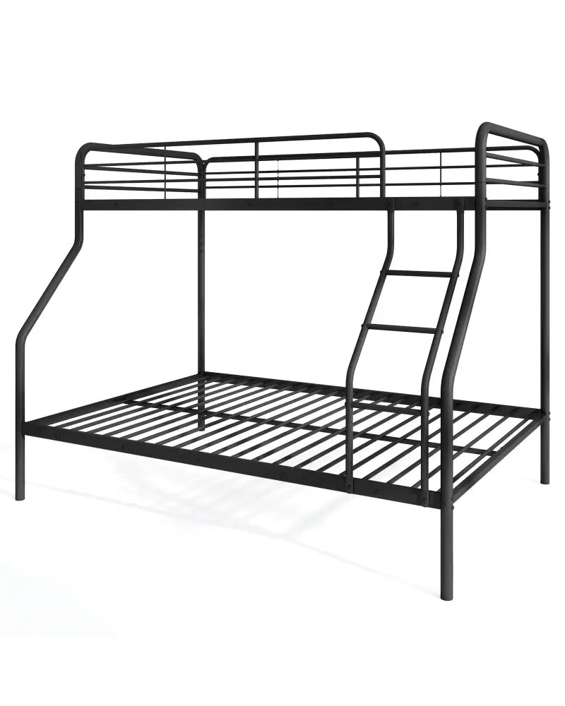 Twin Over Full Bunk Bed with Ladder and Full-length Guardrails-Black - Black - Bunk Bed Frame