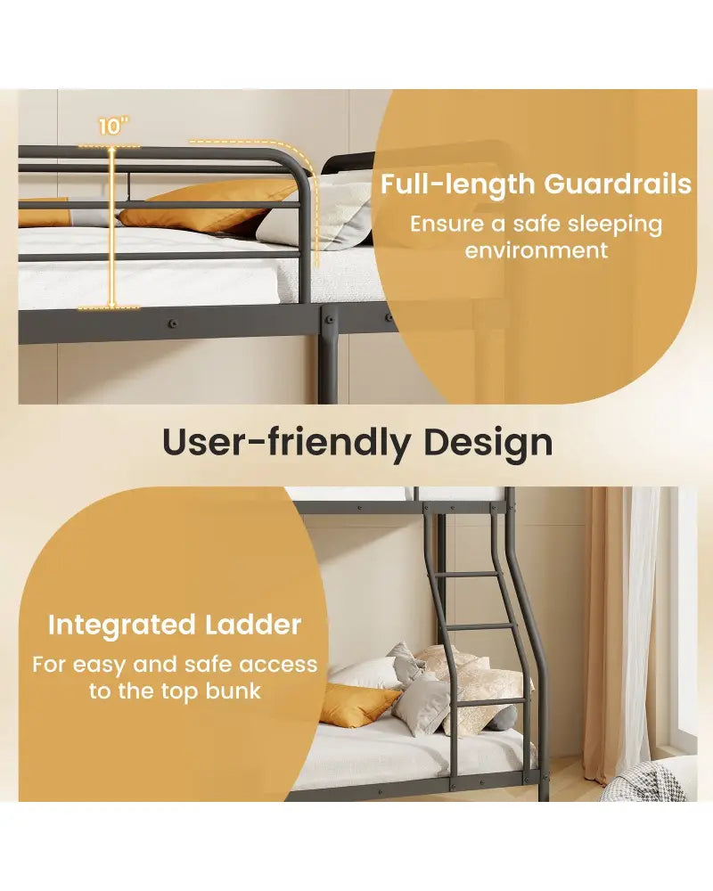 Twin Over Full Bunk Bed with Ladder and Full-length Guardrails-Black - Black - Bunk Bed Frame