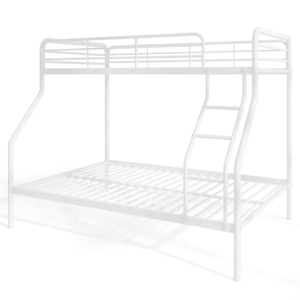 Twin Over Full Bunk Bed with Ladder and Full-length Guardrails-White - White - Bunk Bed Frame